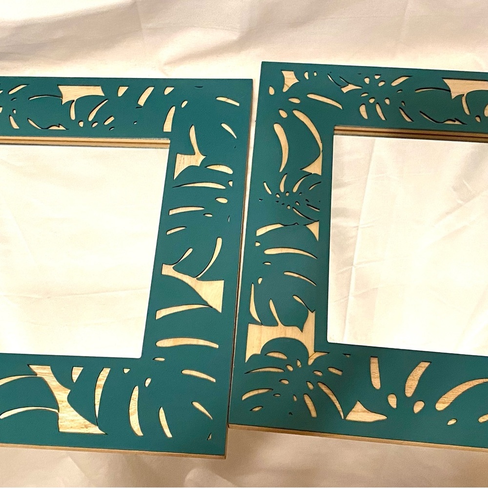 Lazer cut, teal colored mirror set 16” x 16”